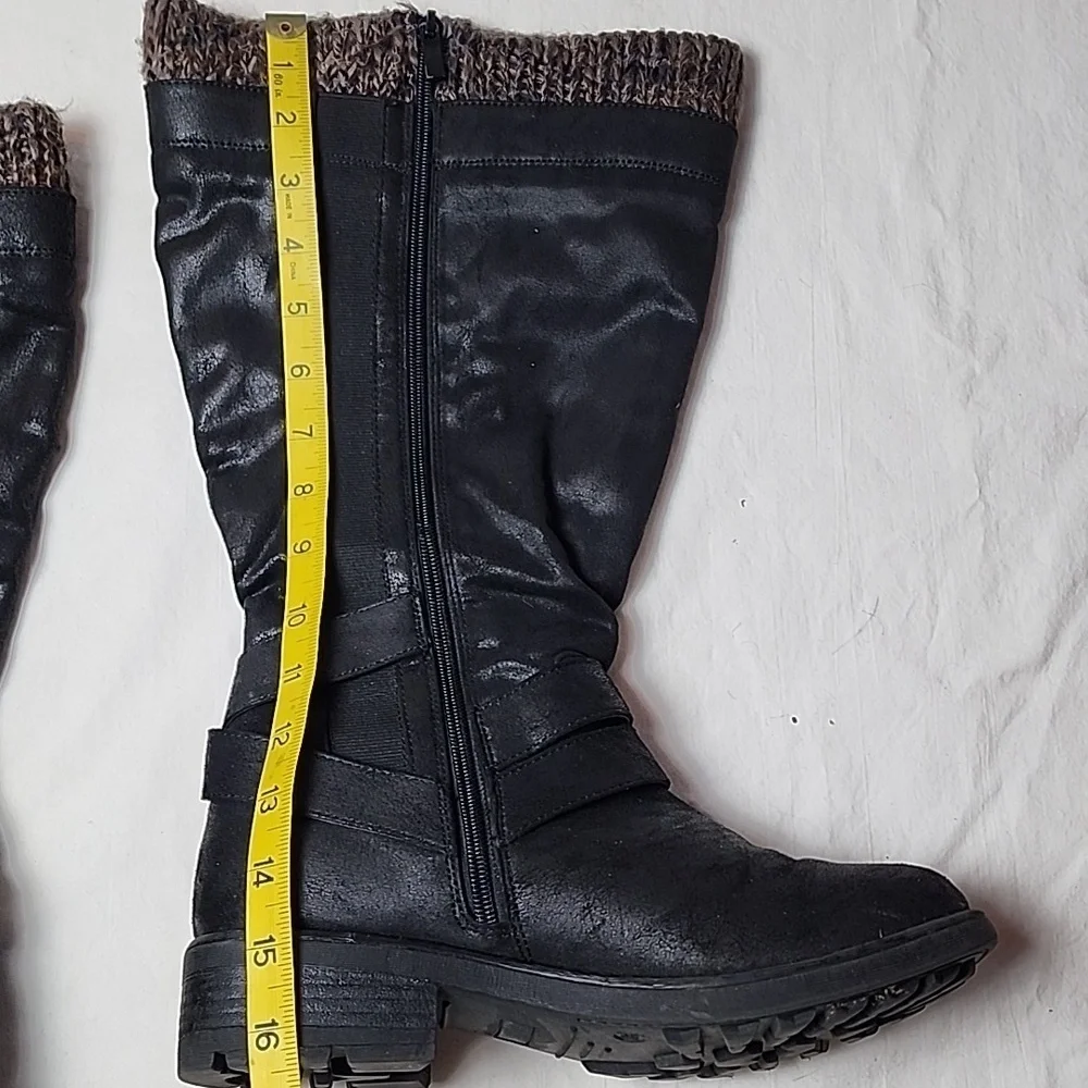 Torrid Boots 9 Wide Knee High Black Sweater Trim Faux Leather Zip Strappy Buckle